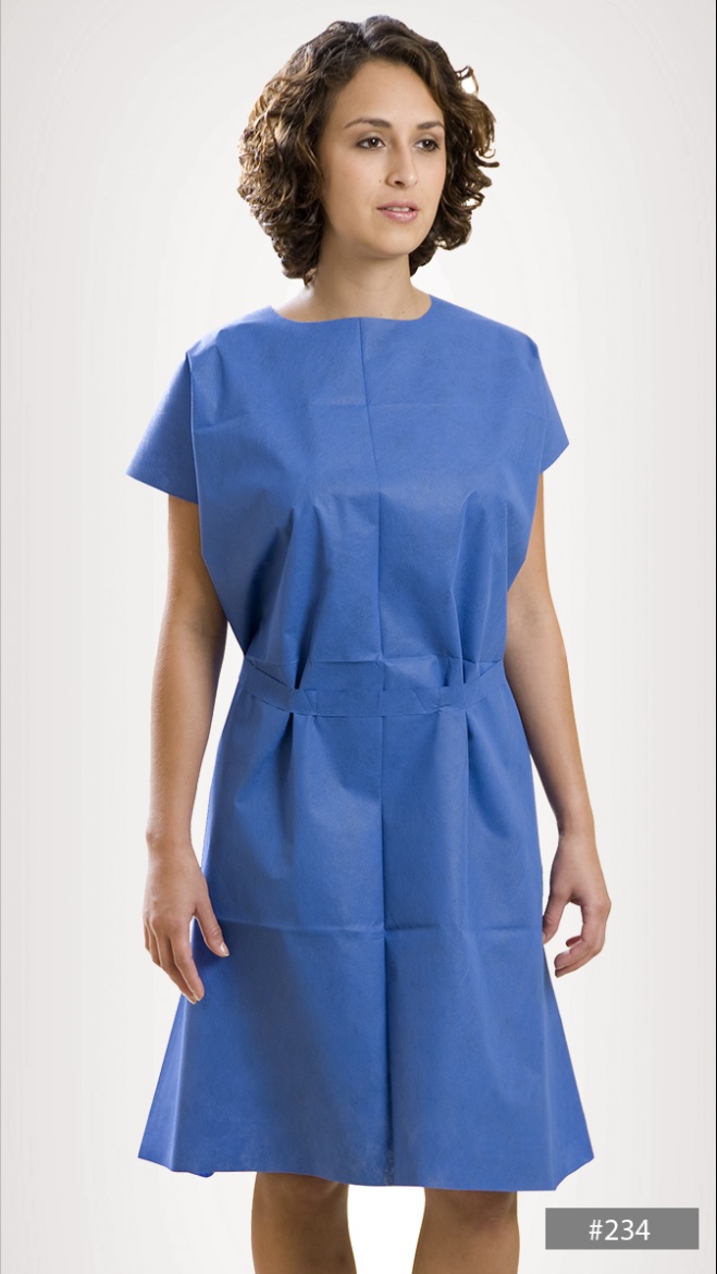 Gown, Sewn Shoulders & Waist Tie, Nonwoven, Blue .. .  .  